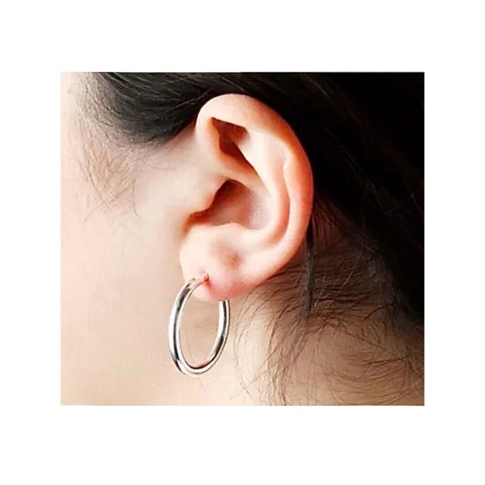 Italian 950 Silver UltraFine Hoop Earrings NIB Polished Minimalist Luxe